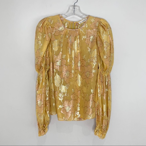 NEW Ulla Johnson Aster Blouse *Citrine* Floral Metallic Silk Blend Sz 0 - Picture 7 of 15